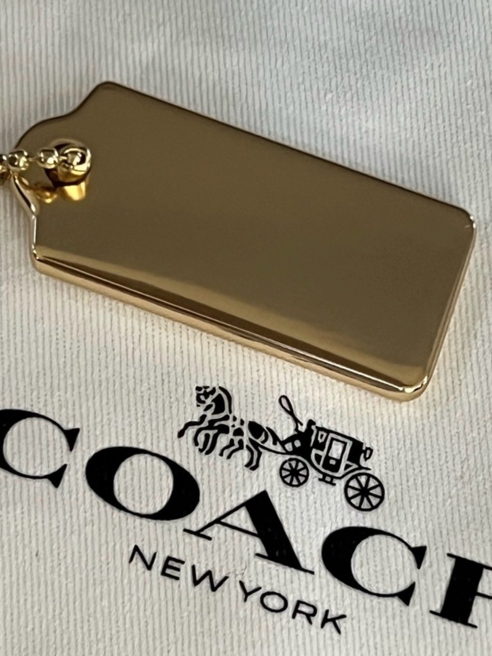 Coach Gold Rectangular Logo Tag Key Holder - Picture 2 of 5